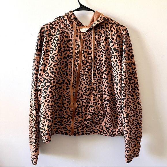 ENTRO Leopard Print Full Zip Hooded Sweatshirt Size Large - Picture 1 of 3